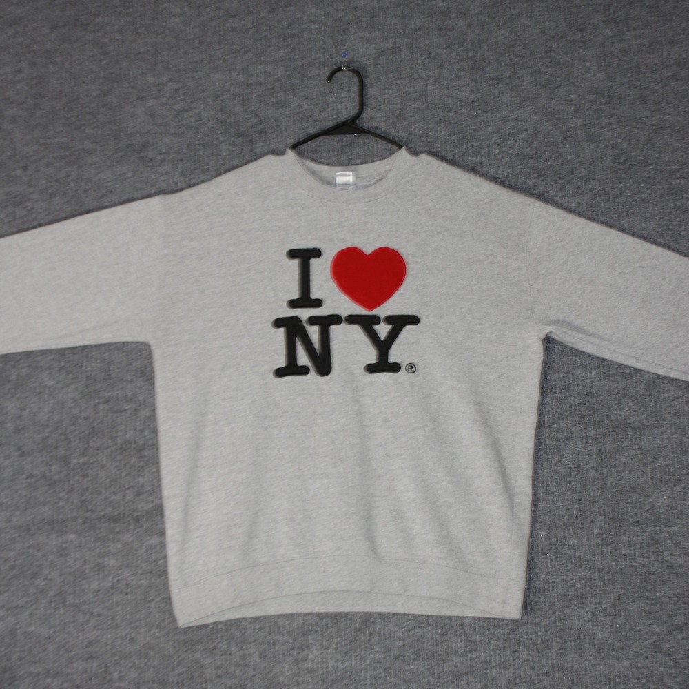 I Love NY Sweatshirt Mens L Gray Crewneck Graphic Pullover‎ NYC Souvenir